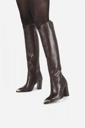 Bottes Hautes BRONX New-americana Femme Cafe | RAZFW-3604